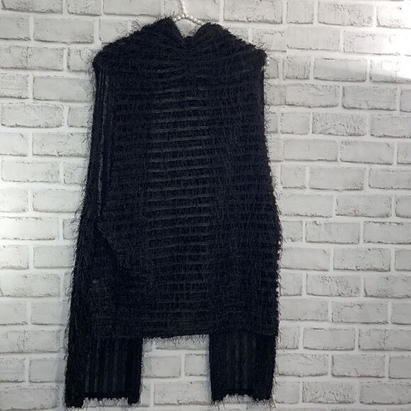 Joseph Ribkoff Eyelash Black Cardigan Vest  Open Front Pockets Size 8 - Picture 2 of 6